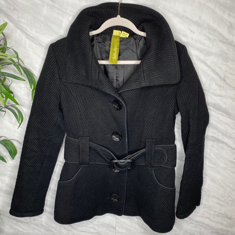 Anthropologie Soia & Kyo Coat Wool Blend Pea Coat Belted Jacket Medium